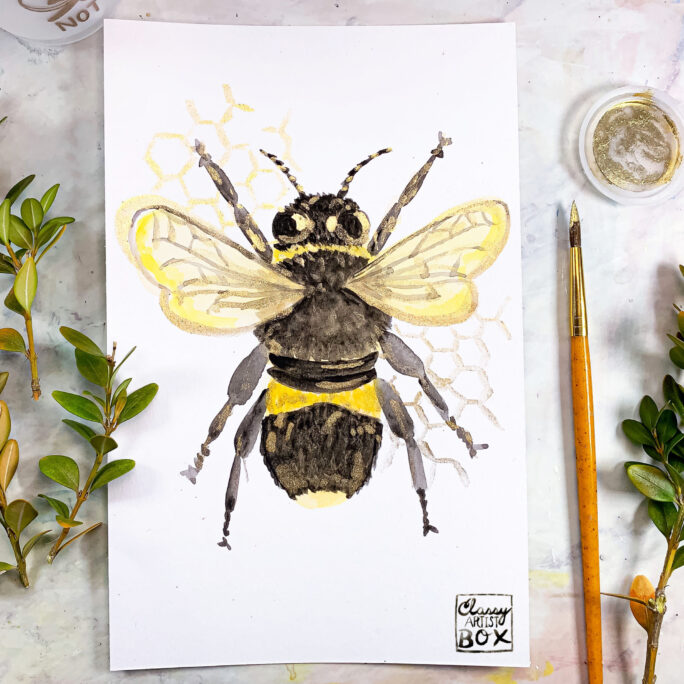 ProjPack Bee Watercolor Painting with Gold Accents